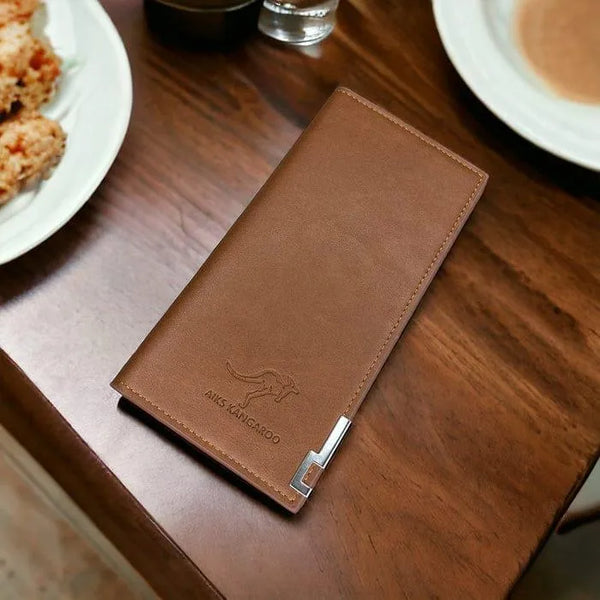 Men's Leather Wallet Brown Kangaroo Logo Minimalist