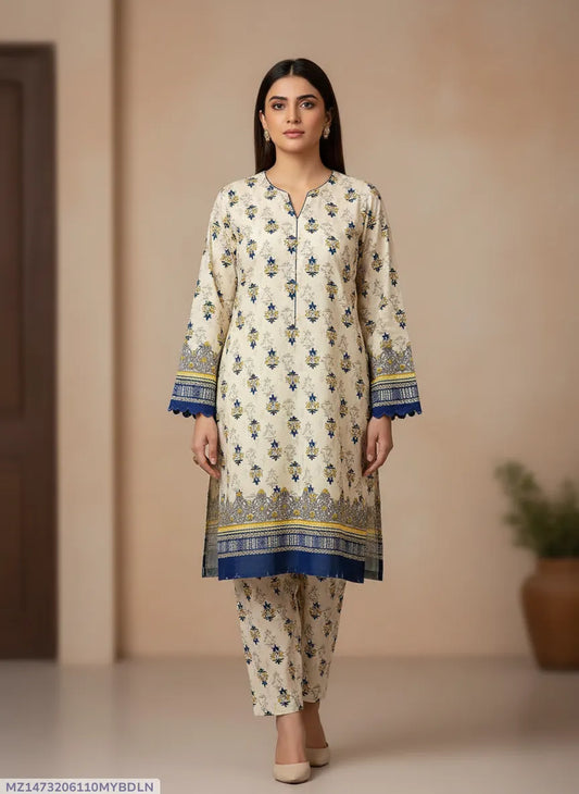 Stylish 2 Pcs Women's Unstitched Printed Suit