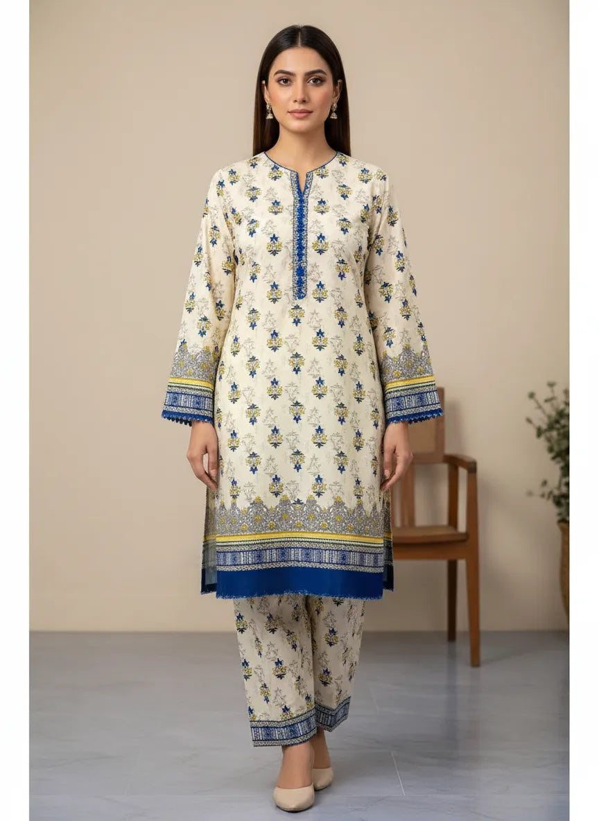 Stylish 2 Pcs Women's Unstitched Printed Suit