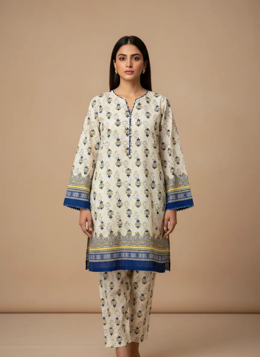 Stylish 2 Pcs Women's Unstitched Printed Suit