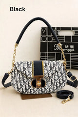 Black Printed Shoulder Bag for Girls with Gold Hardware