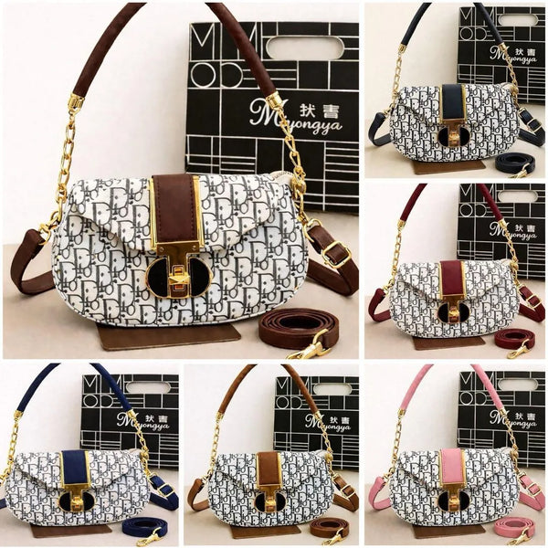 Black Printed Shoulder Bag for Girls with Gold Hardware
