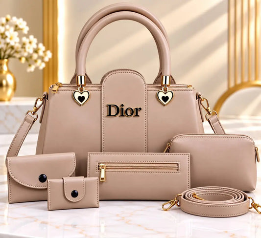 Women's Leather Plain Shoulder Bag 5 Pcs Set.