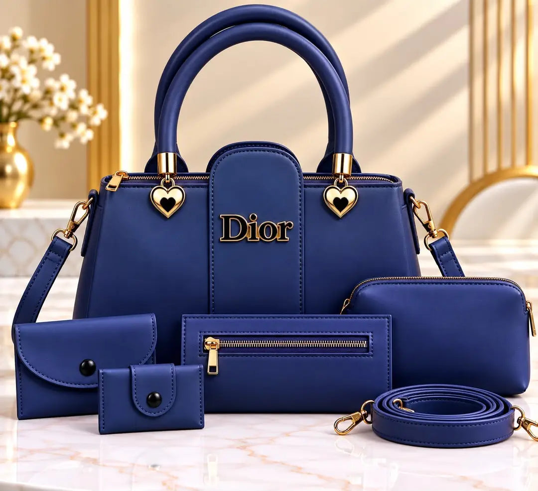 Women's Leather Plain Shoulder Bag 5 Pcs Set.