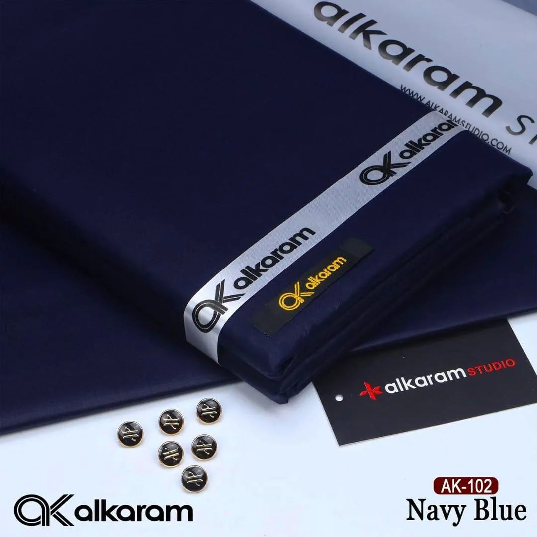 Navy Blue Cotton Unstitched Suit for Men