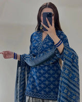 Stunning Women's Stitched Suit with Digital Print - 3 Pcs in Blue
