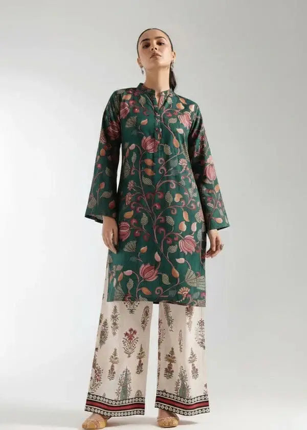 Green Printed Lawn Shirt and Trouser Set - 2 Pcs