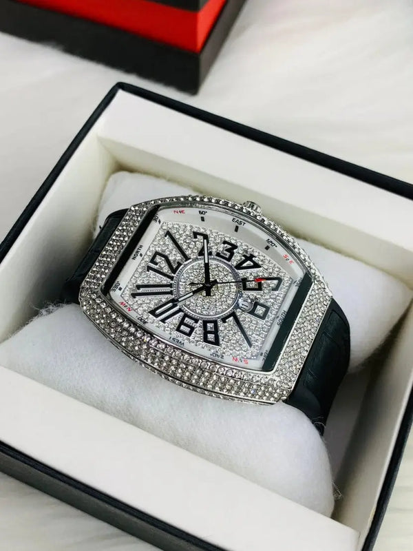 Diamond Stone Men's Luxury Fashion Watch, (Working Date & Premium Textured Strap)
