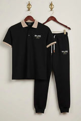 Men Printed Track Suit Set Black Milano Brand XL to 2XL