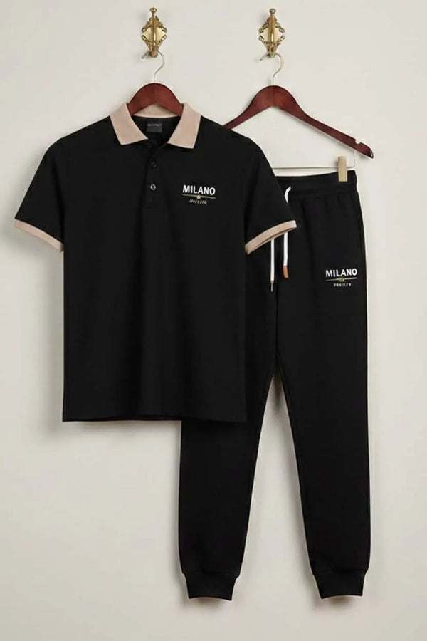 Men Printed Track Suit Set Black Milano Brand XL to 2XL