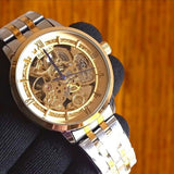 Men's Rose Gold Skeleton Watch with Stainless Steel Band