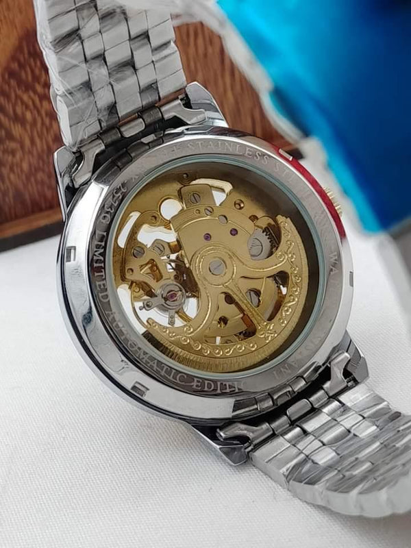 Men's Rose Gold Skeleton Watch with Stainless Steel Band