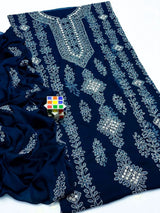 Deep Blue Chiffon Sheesha Work 2-Piece Suit for Women