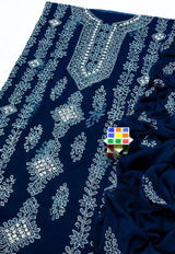 Deep Blue Chiffon Sheesha Work 2-Piece Suit for Women