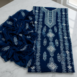 Deep Blue Chiffon Sheesha Work 2-Piece Suit for Women